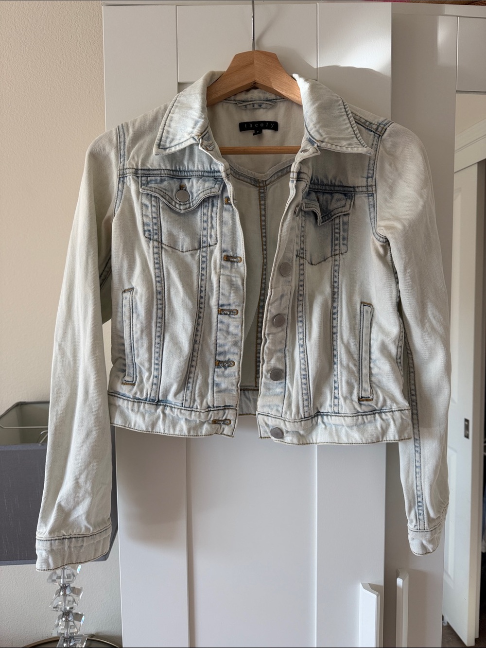 Theory Light Wash Denim Jacket in Pale Blue